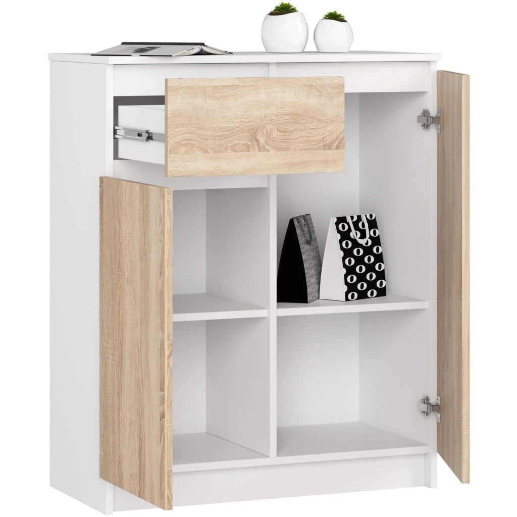 Cassettiera AKORD K80 Cassettiera Bianca 80 cm 2 ante 1 cassetto inserto frontale Sonoma Quercia 80x40x99 cm