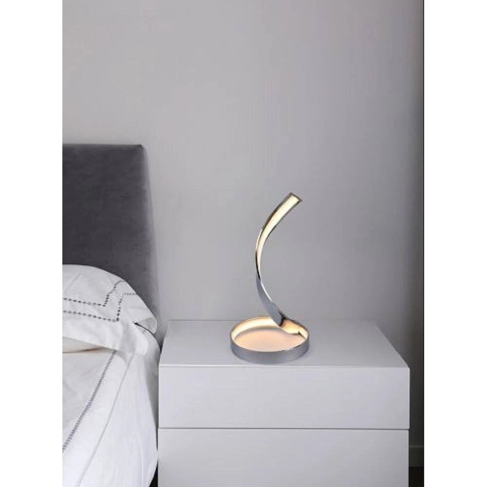 Trade Shop - Lampada Da Tavolo Led Moderna A Spirale Curva 12w Luce Comodino Argento Abatjour - -bianco Caldo      -