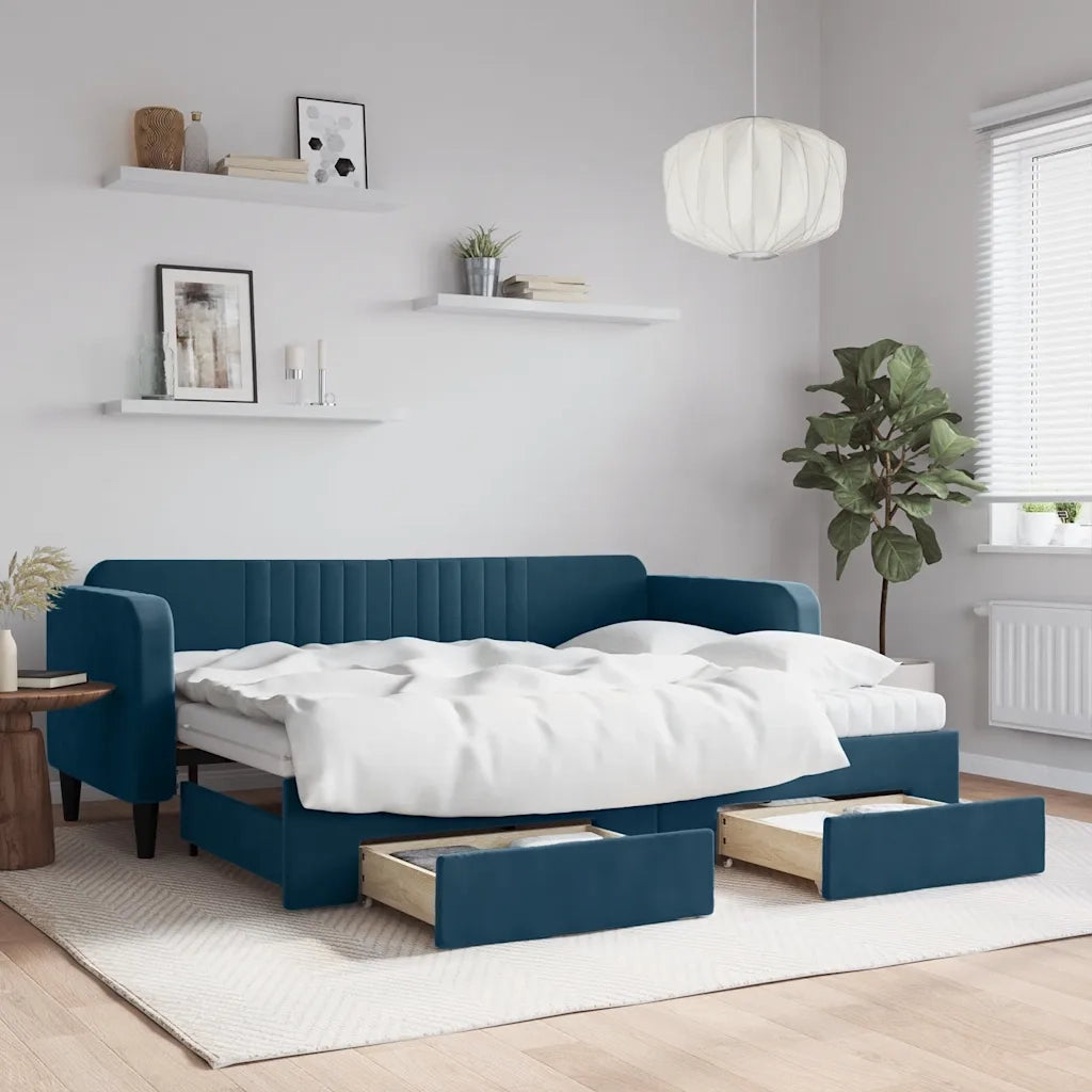 Divano Letto Estraibile con Cassetti Blu 80x200 cm in Velluto 3197127