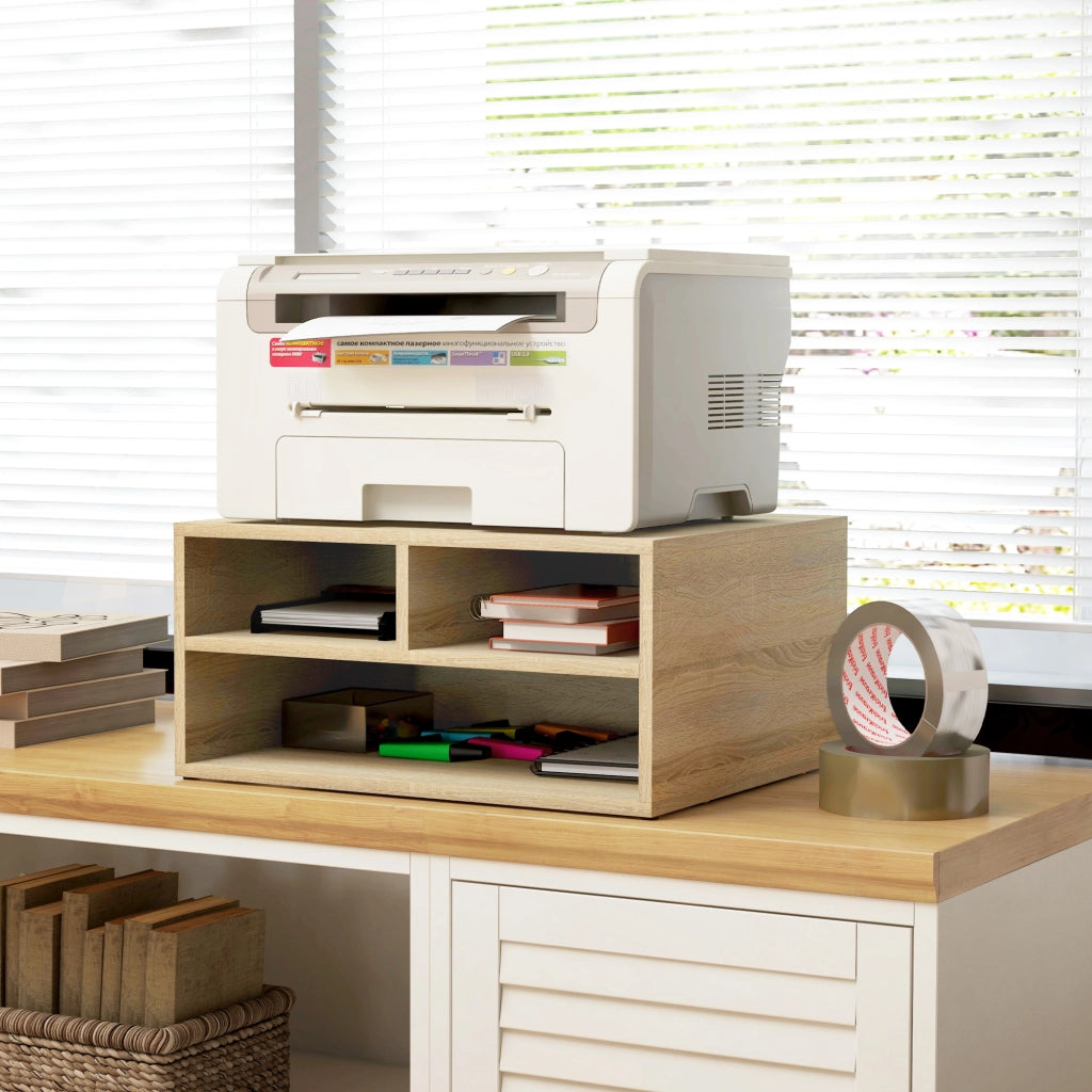 Organizzatore scrivania legno 3 compartimenti supporto stampante ¨C zephmum ¨C 47x40x22.5 cm