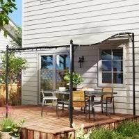 Pergola Addossata Ricurva con 16 Fori di Drenaggio, in Metallo e Poliestere, 248x298x200/250 cm, Bianco Crema