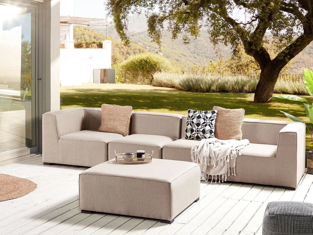 Set divano ad  per interni ed esterni Rivestimento in tessuto beige salotto da giardino ottomana