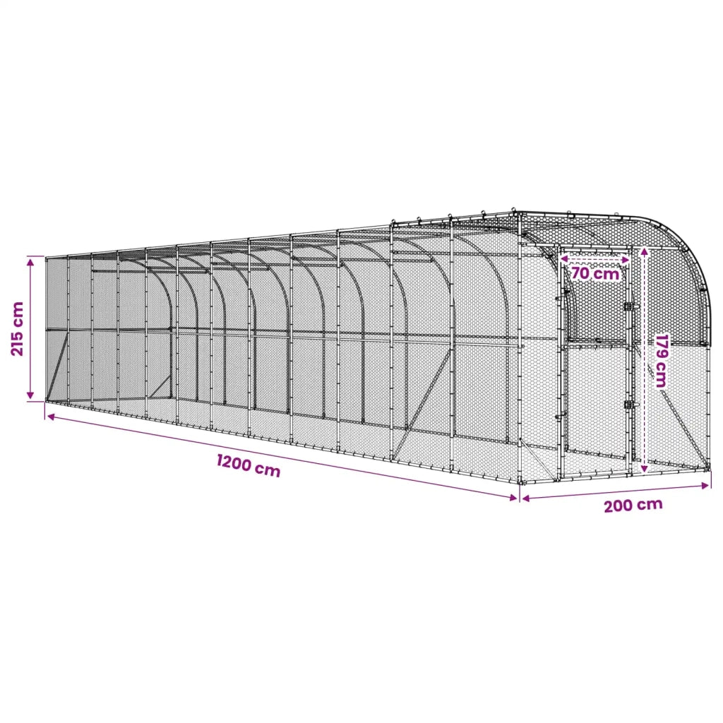Gabbia per Polli Contro il Muro Argento 1200 x 200 x 215 cm 3434745