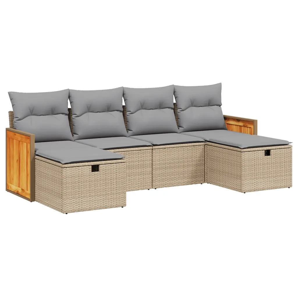 Set Divano da Giardino 6 pz con Cuscini Beige Misto Polyrattan