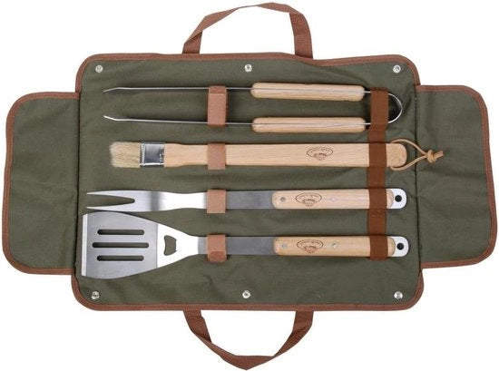 Set di barbecue da tasca 4 pezzi: forchetta da griglia, pinza da griglia, spatola, pennello da barbecue