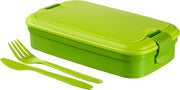 Lunchbox con Attrezzi e Coperchio - Perfetto per il Pranzo in Movimento - 23,5x13,5x6,3cm - Plastica Verde