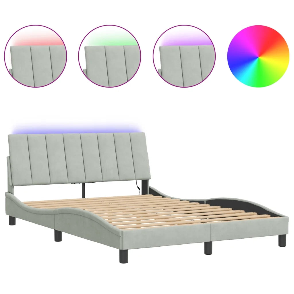 Giroletto con LED senza Materasso Hanko Grigio Chiaro 140x200 cm in Velluto 3213781