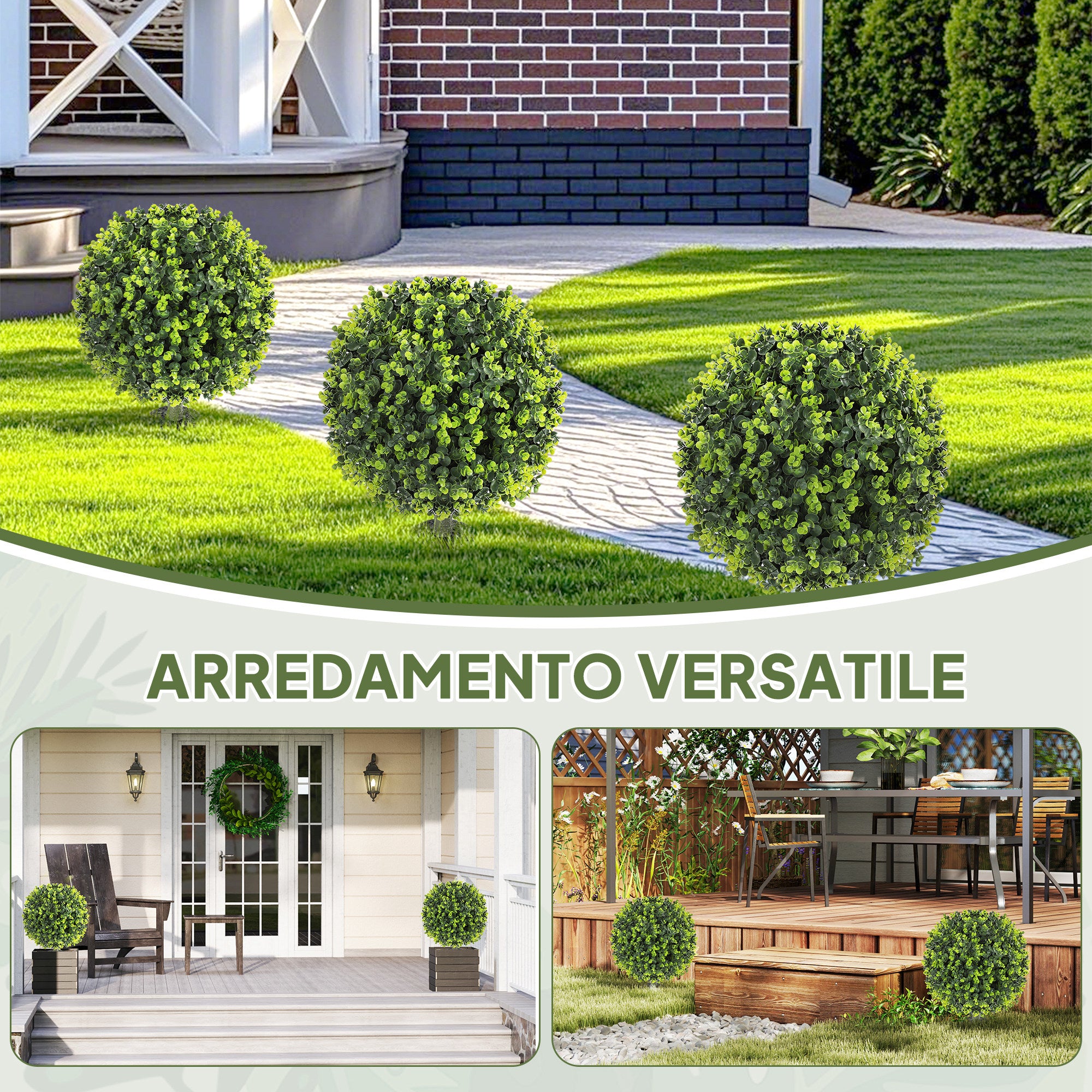 Set 2 Piante Artificiali di Bosso da 40 cm con Picchetto Integrato per Interno ed Esterno in PE Verde