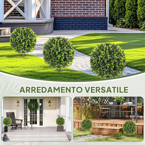 Set 2 Piante Artificiali di Bosso da 40 cm con Picchetto Integrato per Interno ed Esterno in PE Verde