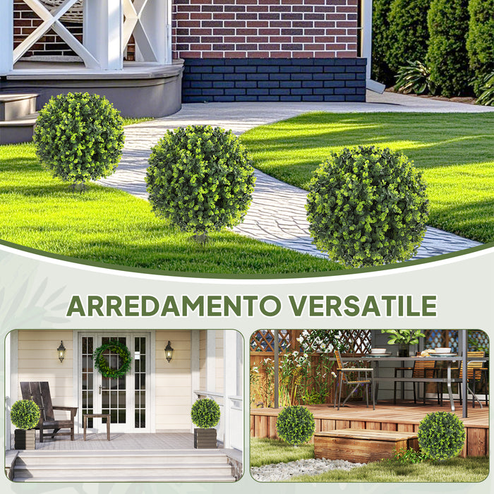 Set 2 Piante Artificiali di Bosso da 40 cm con Picchetto Integrato per Interno ed Esterno in PE Verde