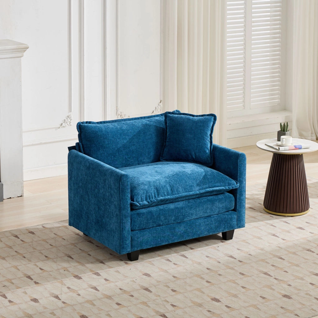 Divano 1 Posto in Tessuto Chenille ¨C Xylo ¨C Blu, Cuscino Imbottito