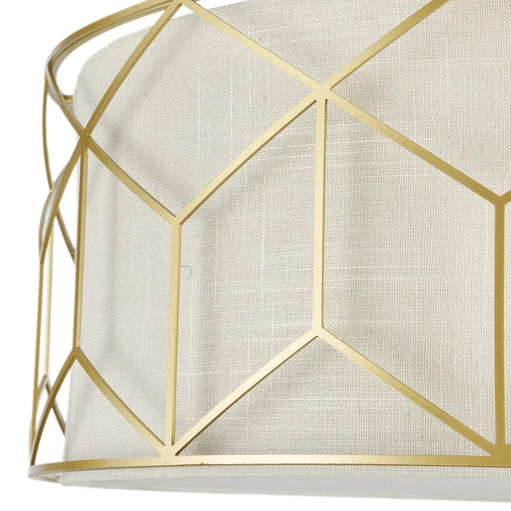 Plafoniera Contemporanea Messina Metallo Oro 3 Luci Diffusore Lino Su Pvc
