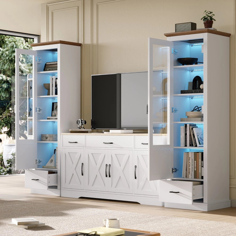 Mobile TV con Vetrine LED e Credenza ¨C MINIMAL ¨C Bianco Opaco, Legno