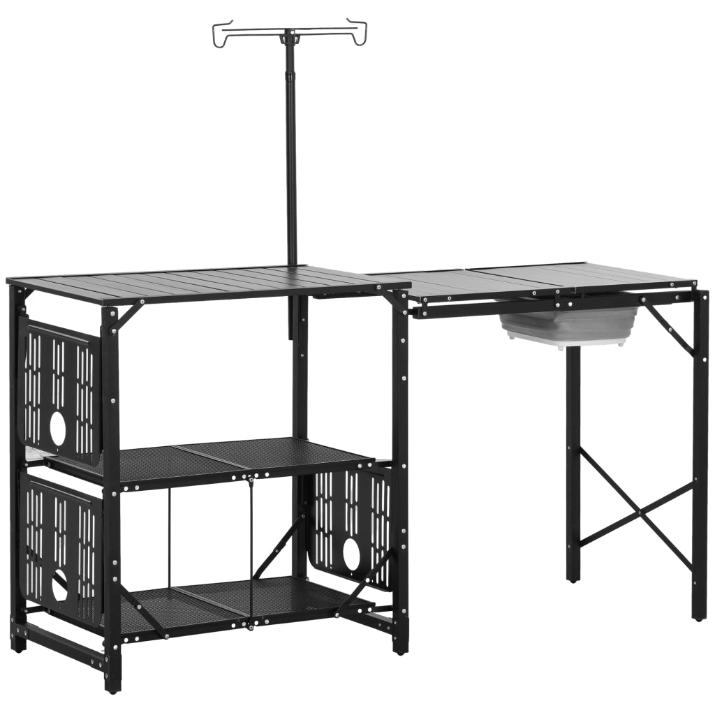 Tavolo da Picnic Pieghevole con Lavandino e Ripiani ¨C zephmum ¨C Grigio 173x52x80 cm