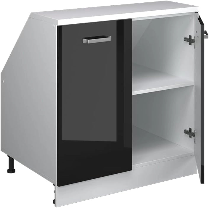 Mobile sottotetto Rion, Nero lucido, 80 x 81.6 cm con 2 porte, carcassa 60 cm profondità, adatto per il salvaspazio sotto tetti spioventi