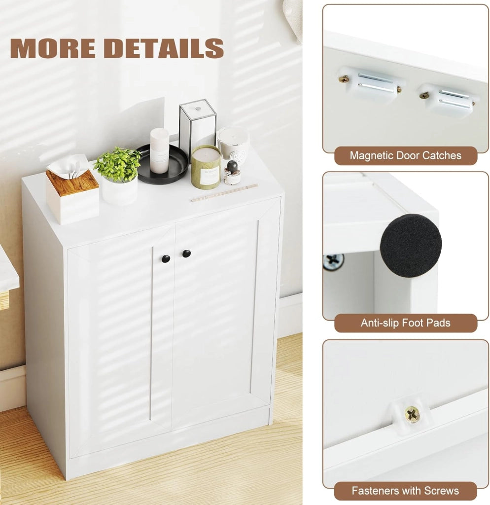 Credenza Cucina con 2 Ante, Mobile Cucina Dispensa con 2 Ripiani Regolabili e Kit Antiribaltamento, Mobiletto per Soggiorno, Sala da Pranzo, Camera da Letto, Ingresso, 60x30x80cm (Bianco)