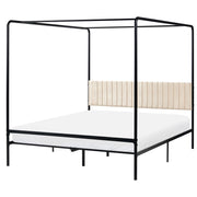 Letto a baldacchino in metallo nero con doppia testiera imbottita 160 x 200 cm moderno romantico