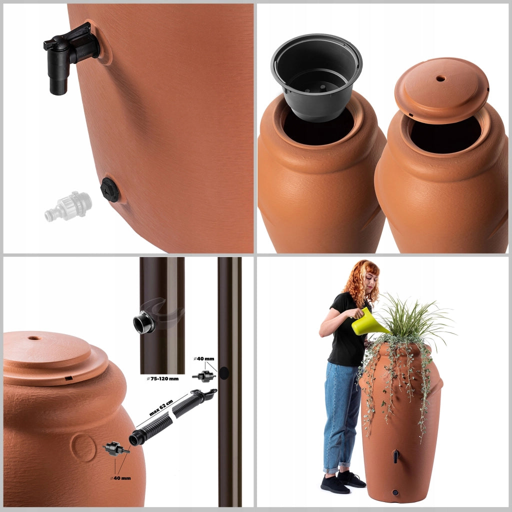 Serbatoio per acqua piovana KADAX da 210 litri, contenitore per acqua con rubinetto e vaso.