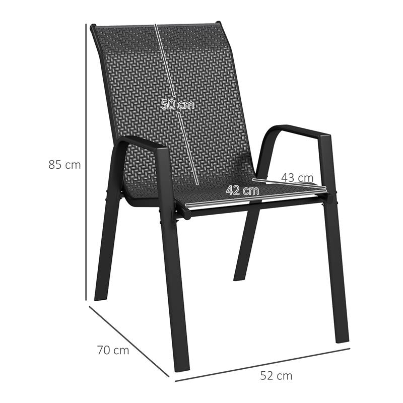 SET 4 SEDIE DA GIARDINO IMPILABILI CON BRACCIOLI IN RATTAN PE E ACCIAIO GRIGIO