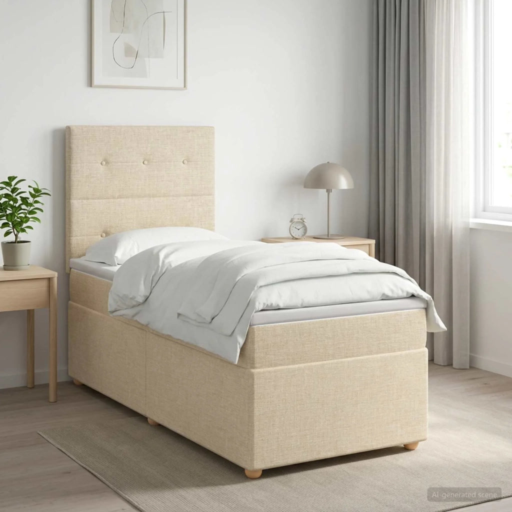 Letto box spring con materasso Crema 90 x 190 cm Tessuto 3453779