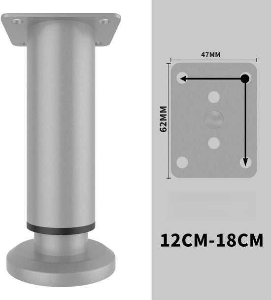 4 pezzi (grigio) sostegni mobili/adattabili per divani/cassetti, altezza regolabile (12-18 cm), sostegni mobili sostituibili, adatti per tavole da letto/divani/letti/seggiolini, sostegni mobili per tavolo, altezza regolabile del tavolo