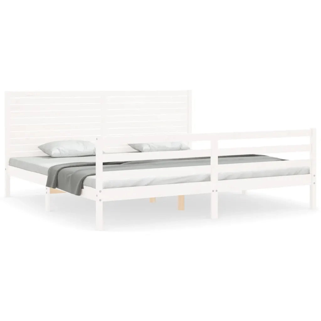 Giroletto con Testiera-Struttura Letto con testiera Bianco 200x200 cm in Legno Massello 811504