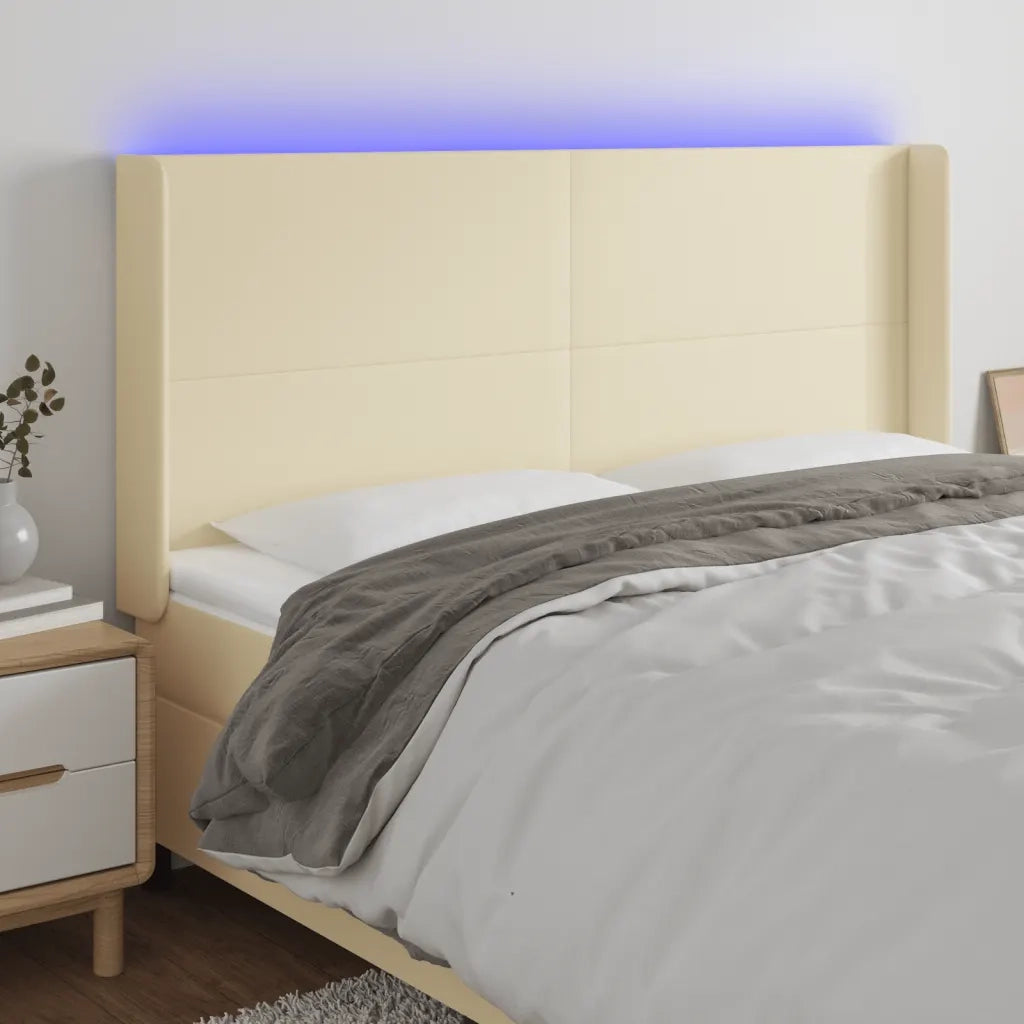Testiera a LED Crema 203x23x118/128 cm in Similpelle 3123878