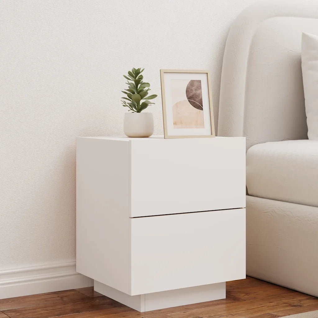 Comodino con Luci LED Bianco in Legno Multistrato 836735