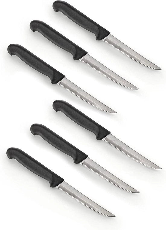 Set di 6 coltelli da cucina con manico ergonomico da 22 cm di lunghezza, inclusi coltello da verdura e coltello da pane.