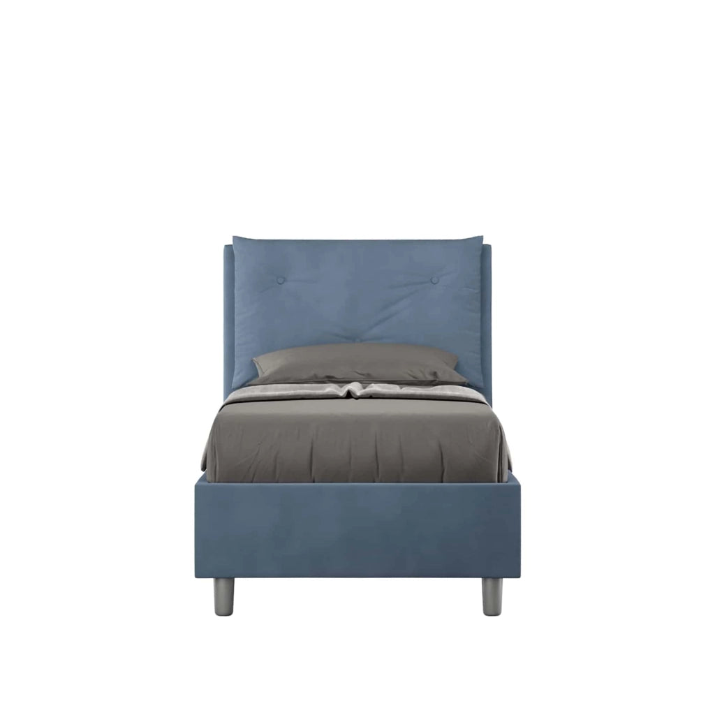 BS COM Letto singolo con rete imbottito 80x210 microfibra blu