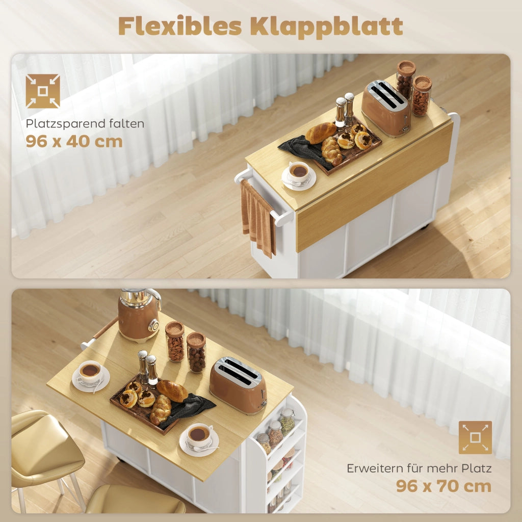 Isola cucina mobile con piano estraibile ¨C Xylo ¨C bianco MDF con cassetti e portasciugamani