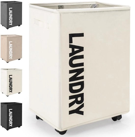 Asseccolettabile con Ruote - 65L - Raccoglitore di Abbigliamento Mobili - Beige