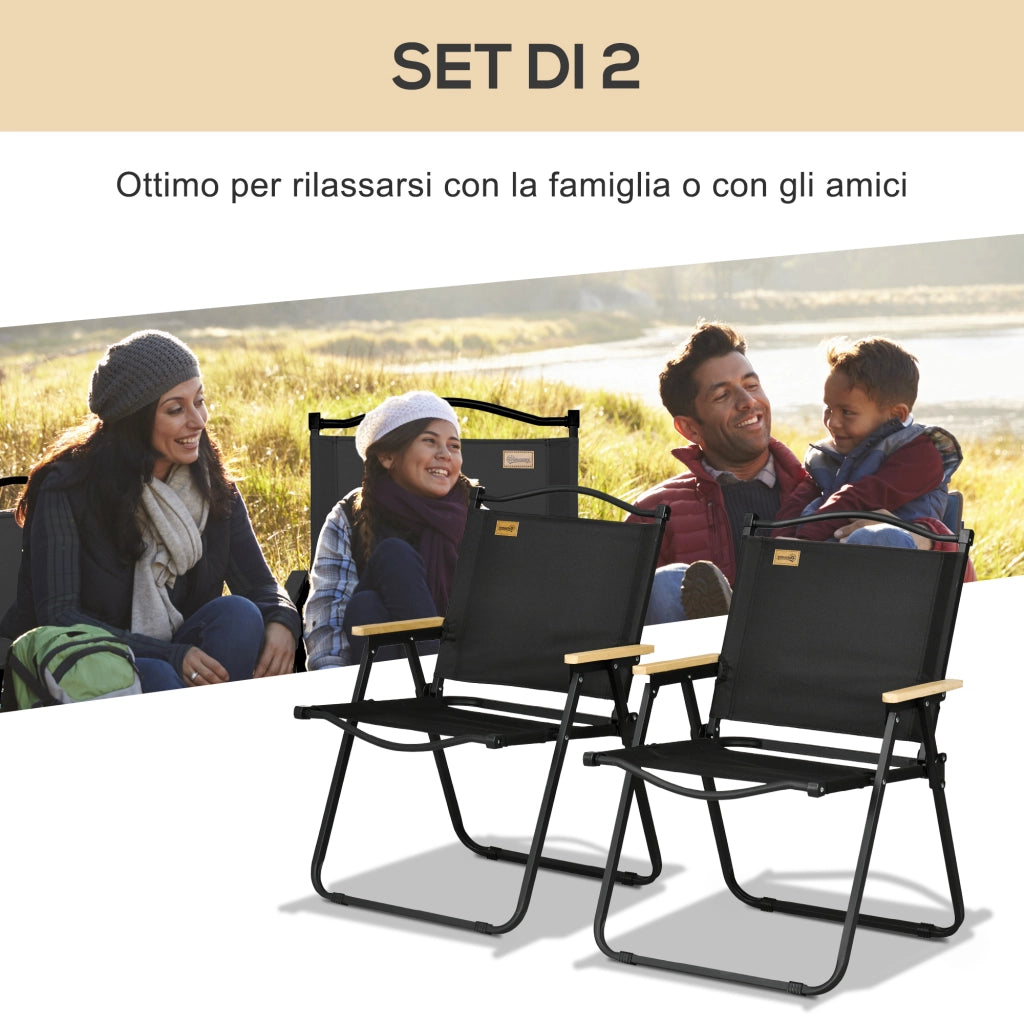 Sedia da Esterni Pieghevole con Braccioli ¨C Zephmum ¨C Tessuto Oxford Nero e Acciaio