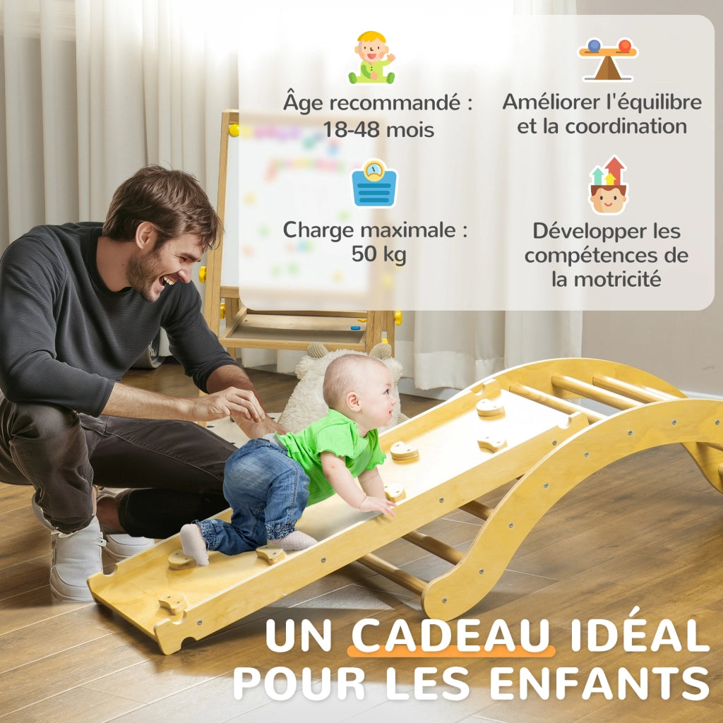 Casetta con scivolo e dondolo per bambini ¨C zephmum ¨C 168x49.5x39.5 cm, legno naturale