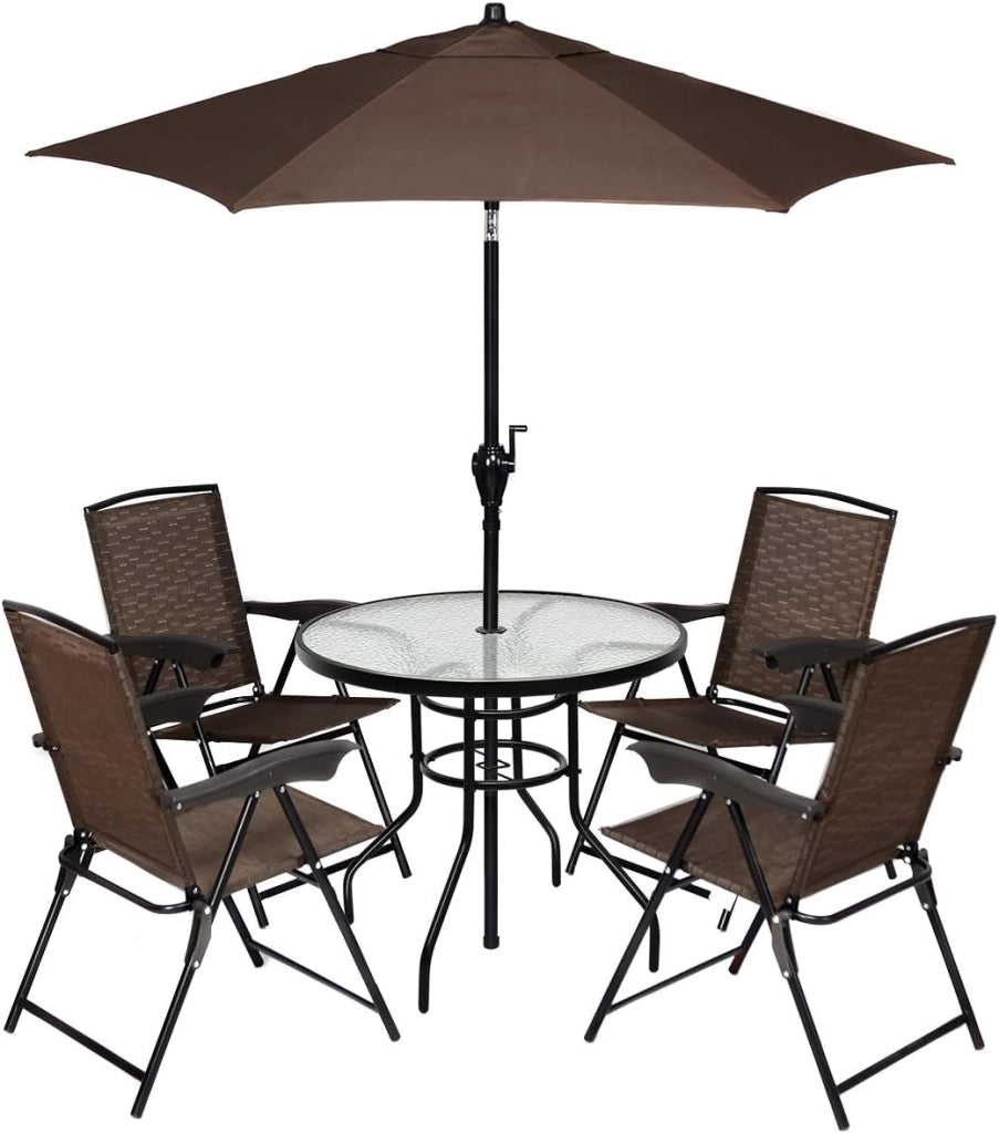 Tavolo da giardino rotondo φ80 cm, tavolo da bistrot in metallo e vetro, tavolo da balcone con foro per portaombrelli, tavolino da caffè in vetro, resistente alle intemperie, per interni ed