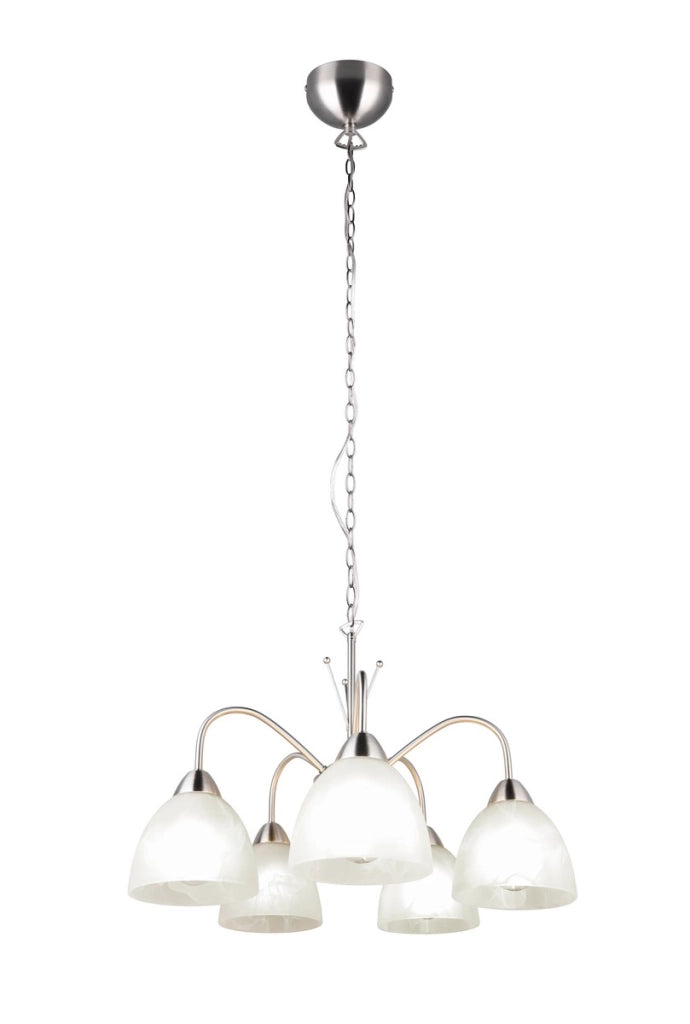 Lampadario DOBBY RL 5 luci E27 vetro alabastro argento