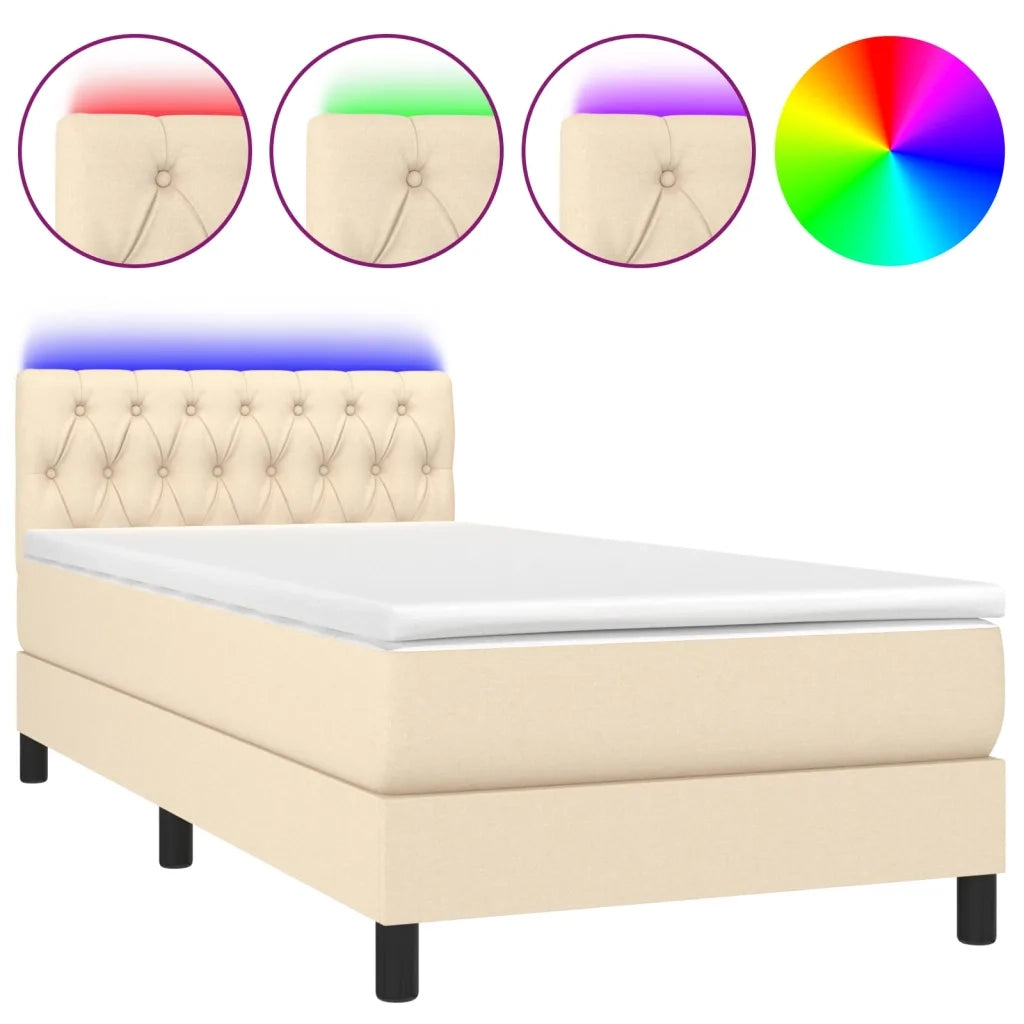 Letto a Molle con Materasso e LED Crema 90x190 cm in Tessuto 3133362
