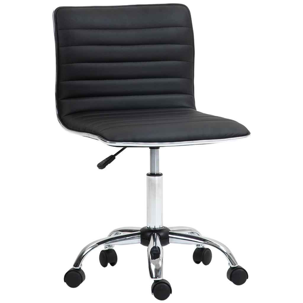 Sedia da Ufficio Ergonomica in Pelle PU con Altezza Regolabile, Seduta Girevole e Ruote, Nero