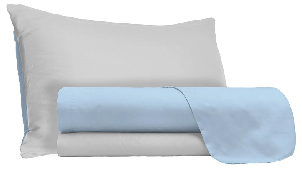 Set Lenzuola Singolo Sopra Sotto e Federe Doubleface Azzurro/Grigio Chiaro