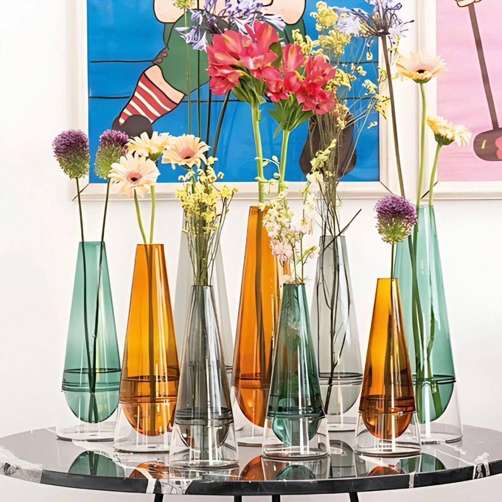 Vaso Conosfera 163 in vetro borosilicato soffiato a mano, design slanciato ed elegante con tecnica incalmo, colore Grigio per interni di lusso