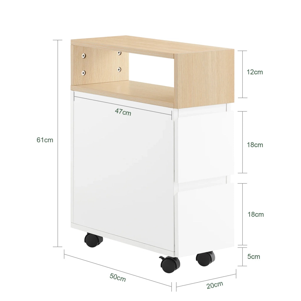 Tavolino con ruote da divano Carrello con 2 cassetti Comodino camera da letto Naturale 50x20x60cm FBT155-WN