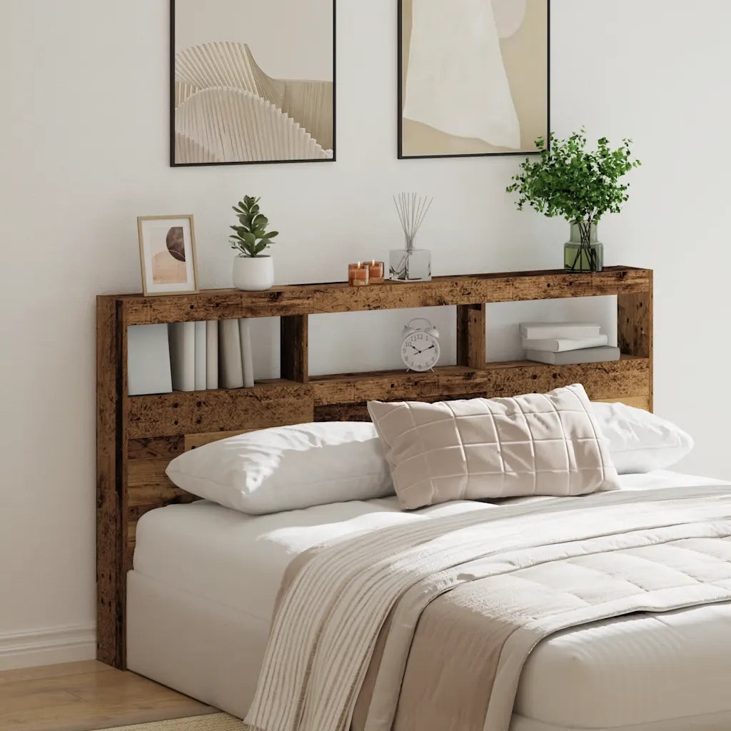 Testiera con Contenitore a LED Legno Antico 180x17x102 cm