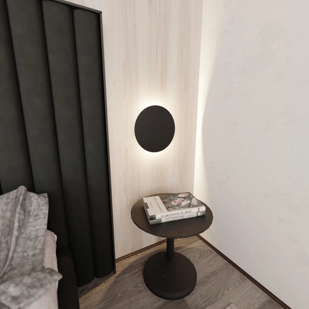 Applique Minimal Tonda 1 Luce Indiretta Agni In Acciaio Nero