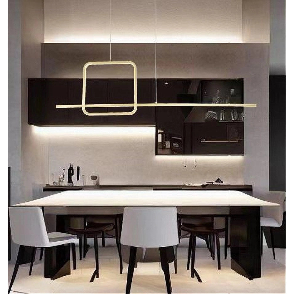 Trade Shop - Lampadario A Sospensione Led 48w Design Quadrato Linea Oro Ip20 Cucina Luce 4000k 33535 -