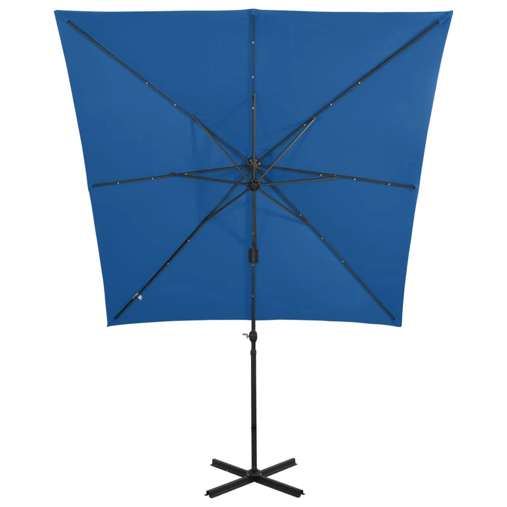 Ombrellone da giardino decentrato con palo e luci LED 250 cm azzurro 02_0008518