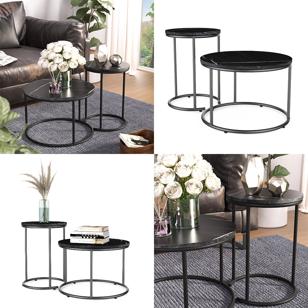 Vicco Tavolino da divano Marmo nero 55 x 55 cm 2 parti