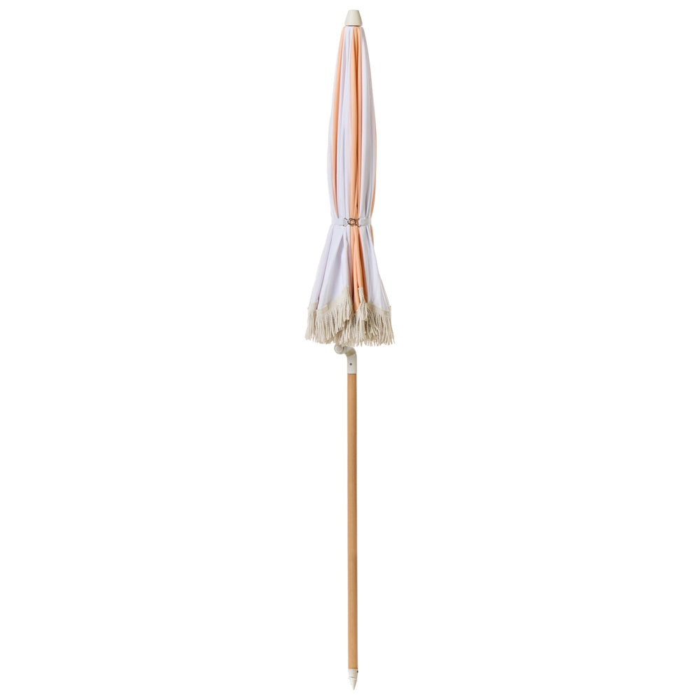 Ombrellone giardino tessuto bianco e arancione palo in legno faggio 150 cm Ombrellone esterno rotondo giardino retrò inclinabile resistente ai raggi UV