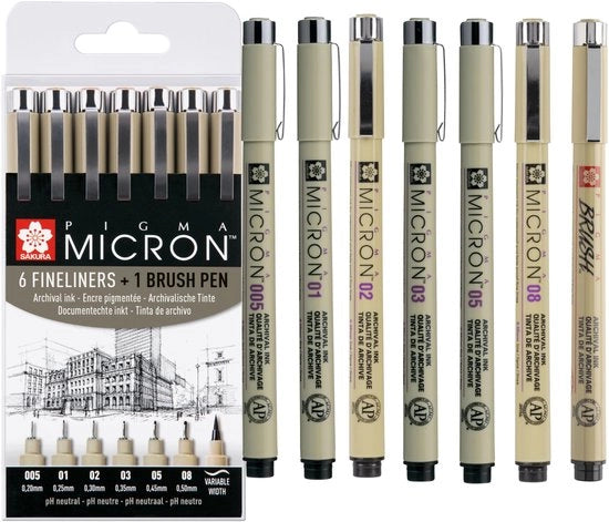 Set di Fineline a 6 colori - Inchiostro Acqua-Resistente Nero - Inchiostro Permanente - Diversi Diametri Punti - Offerta Esclusiva - Puntine di Disegno Popolari