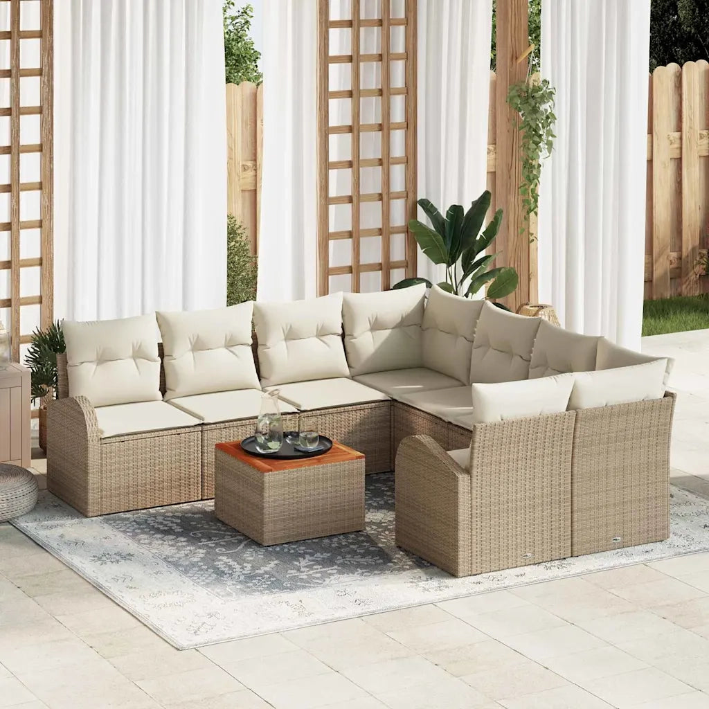 Set Divano da Giardino 9 pcs Beige e Crema polyrattan