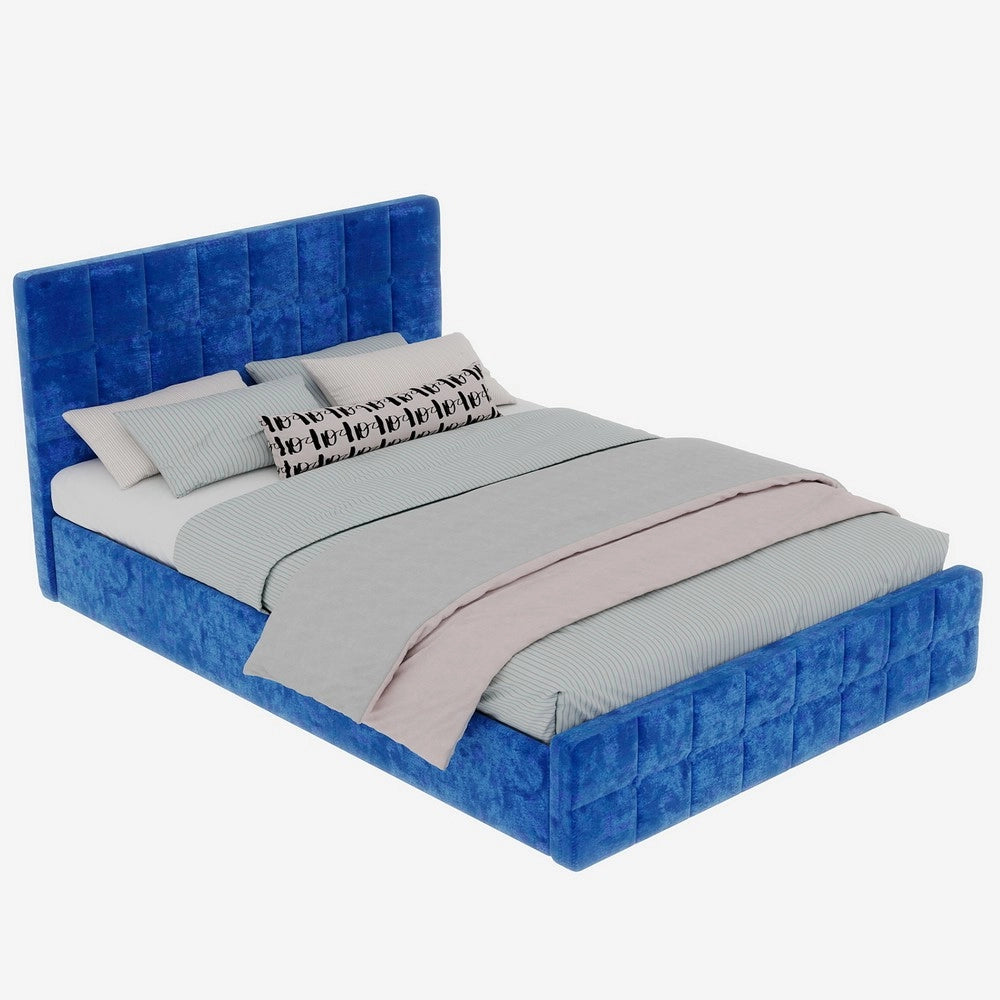 Letto imbottito contenitore con testiera ¨C Minimal ¨C velluto blu 140x200cm